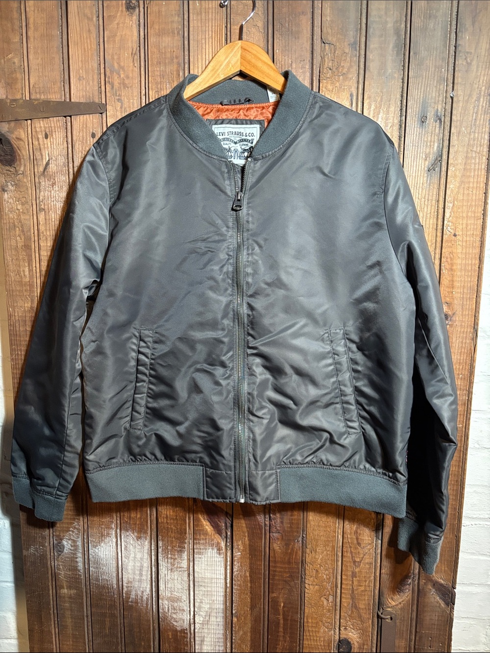 Levi's Dark Gray Bomber Jacket with Subtle Orange Lining